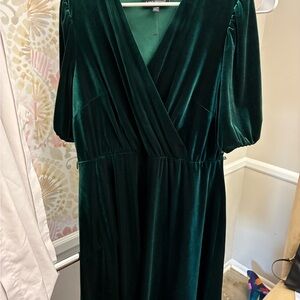 Lane Bryant Emerald Velvet Wrap-Style Midi Dress